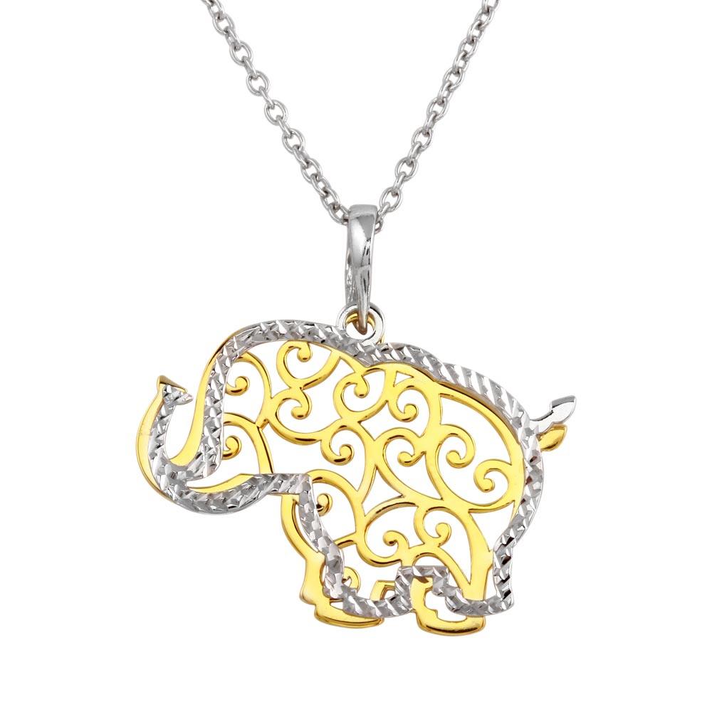Two-Tone 925 Sterling Silver Gold Plated Good Luck Elephant Tree of Life Pendant