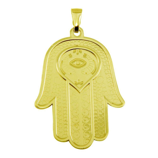 14k Gold Plated 925 Sterling Silver Large Hamsa Evil Eye Protection Cute Pendant