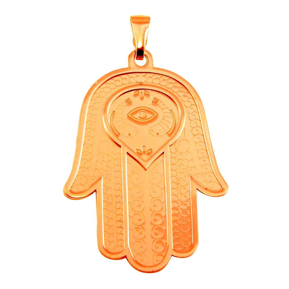14k Rose Gold Plated 925 Sterling Silver Large Hamsa Evil Eye Teardrop Pendant