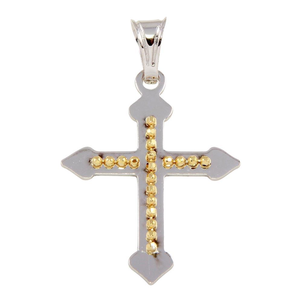 Two-Tone Gold Plated 925 Sterling Silver Medium Cross Christian Charm Pendant