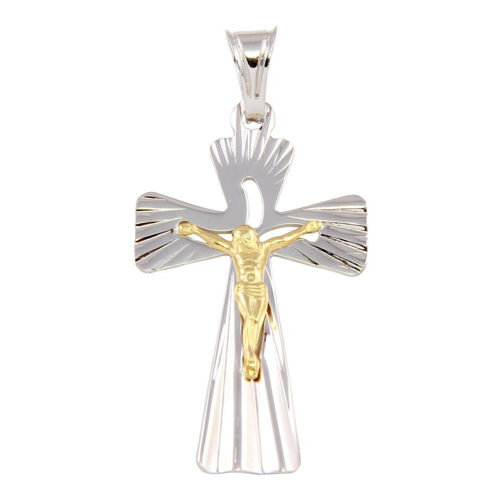 Two-Tone Gold Plated 925 Sterling Silver Large Cross Crucifix Christian Pendant