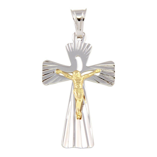 Two-Tone Gold Plated 925 Sterling Silver Large Cross Crucifix Christian Pendant