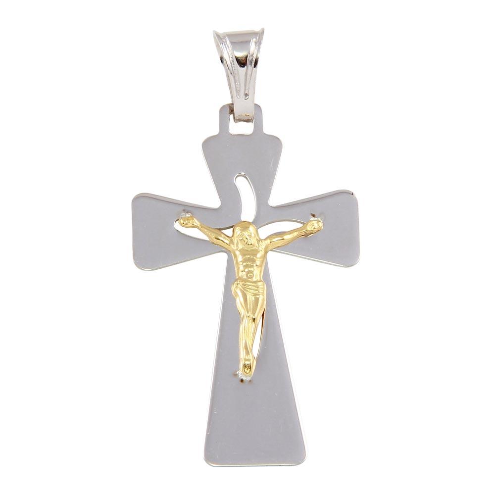 Two Tone 925 Sterling Silver Gold Plated Christian Jesus Cross Crucifix Pendant