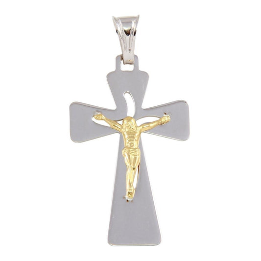 Two Tone 925 Sterling Silver Gold Plated Christian Jesus Cross Crucifix Pendant