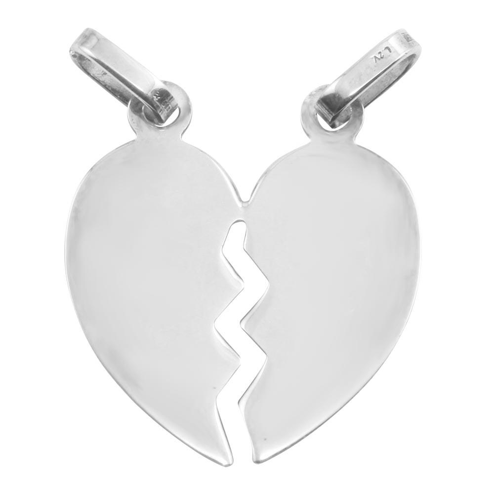 Rhodium Plated 925 Sterling Silver Broken Heart Pendant Break Away Friendship