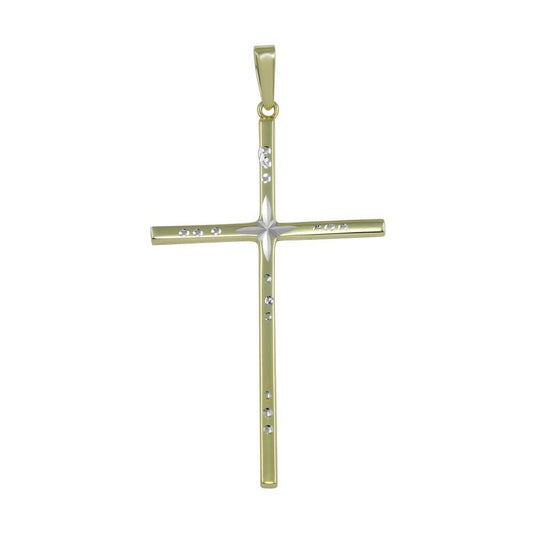 Gold Plated 925 Sterling Silver Engraved Diamond-Cut Cross Christian Pendant