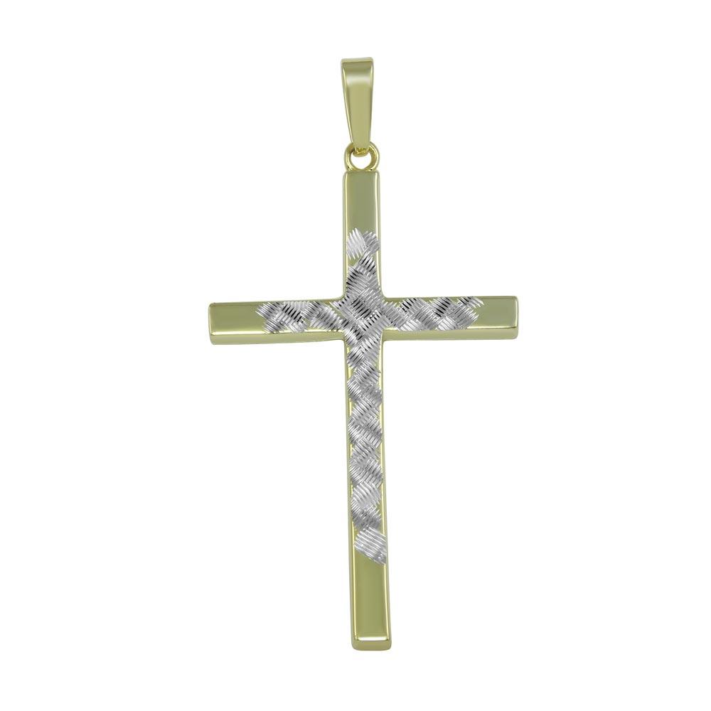 Gold Plated 925 Sterling Silver Two Tone Cross Christian Catholic Pendant