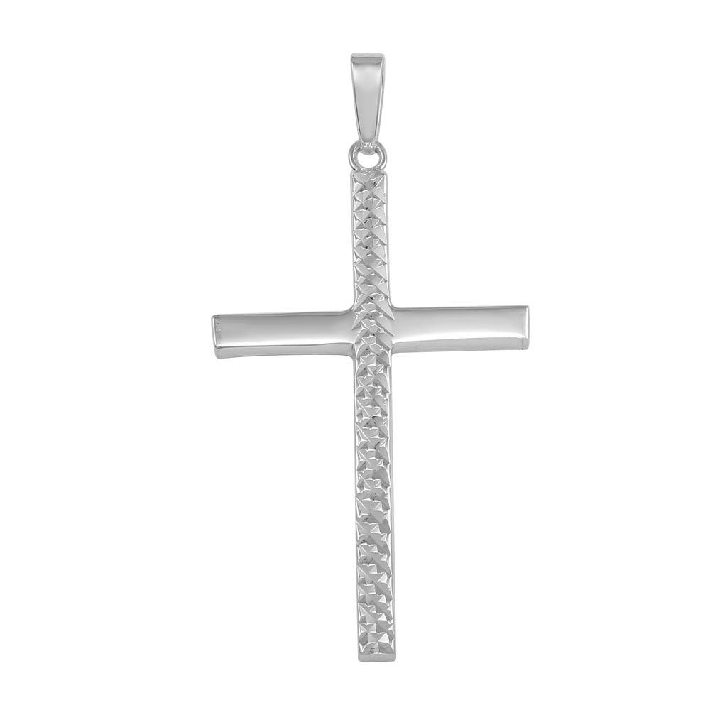 High Polished 925 Sterling Silver Textured Cross Christian Jesus Pendant