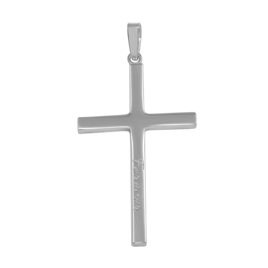 High Polished 925 Sterling Silver Engraved "Forever" Cross Christian Pendant