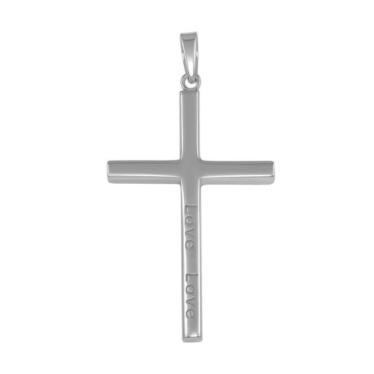 High Polished 925 Sterling Silver Engraved "Love" Cross Christian Pendant