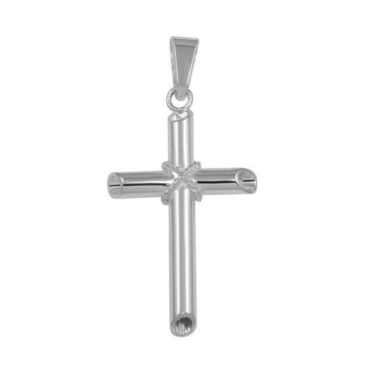 High Polished 925 Sterling Silver Small Rope Hollow Cross Knot Christian Pendant