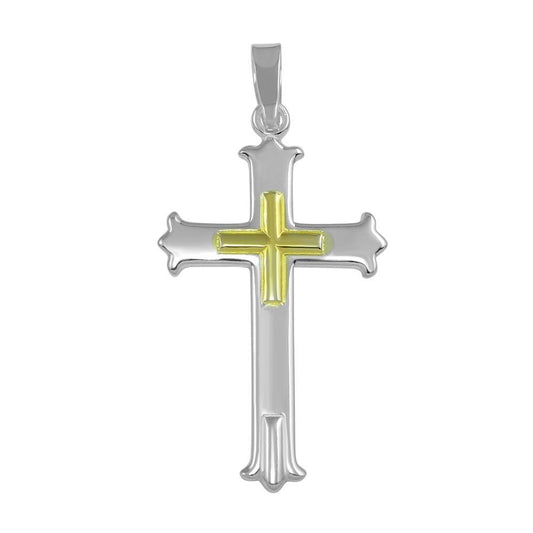 Two-Tone Gold Plated 925 Sterling Silver Cross Christian Charm Pendant