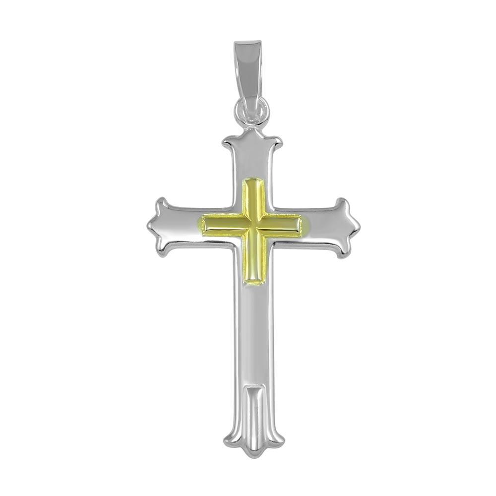 Two-Tone Gold Plated 925 Sterling Silver Cross Christian Charm Pendant