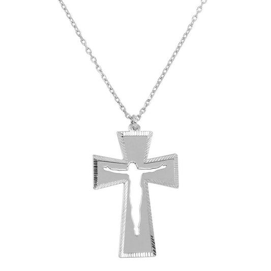 High Polished 925 Sterling Silver Double Cross Cutout Crucifix Pendant Necklace