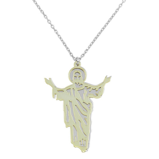 Two-Tone Gold Plated 925 Sterling Silver Jesus Overlay Heaven Pendant Necklace