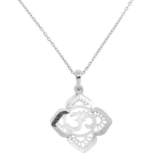 Rhodium Plated 925 Sterling Silver Om Sahasrara Chakra Pendant Necklace