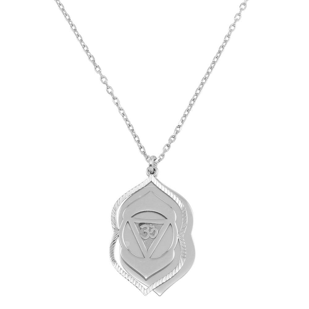 Rhodium Plated 925 Sterling Silver Ajna Chakra Symbol Necklace