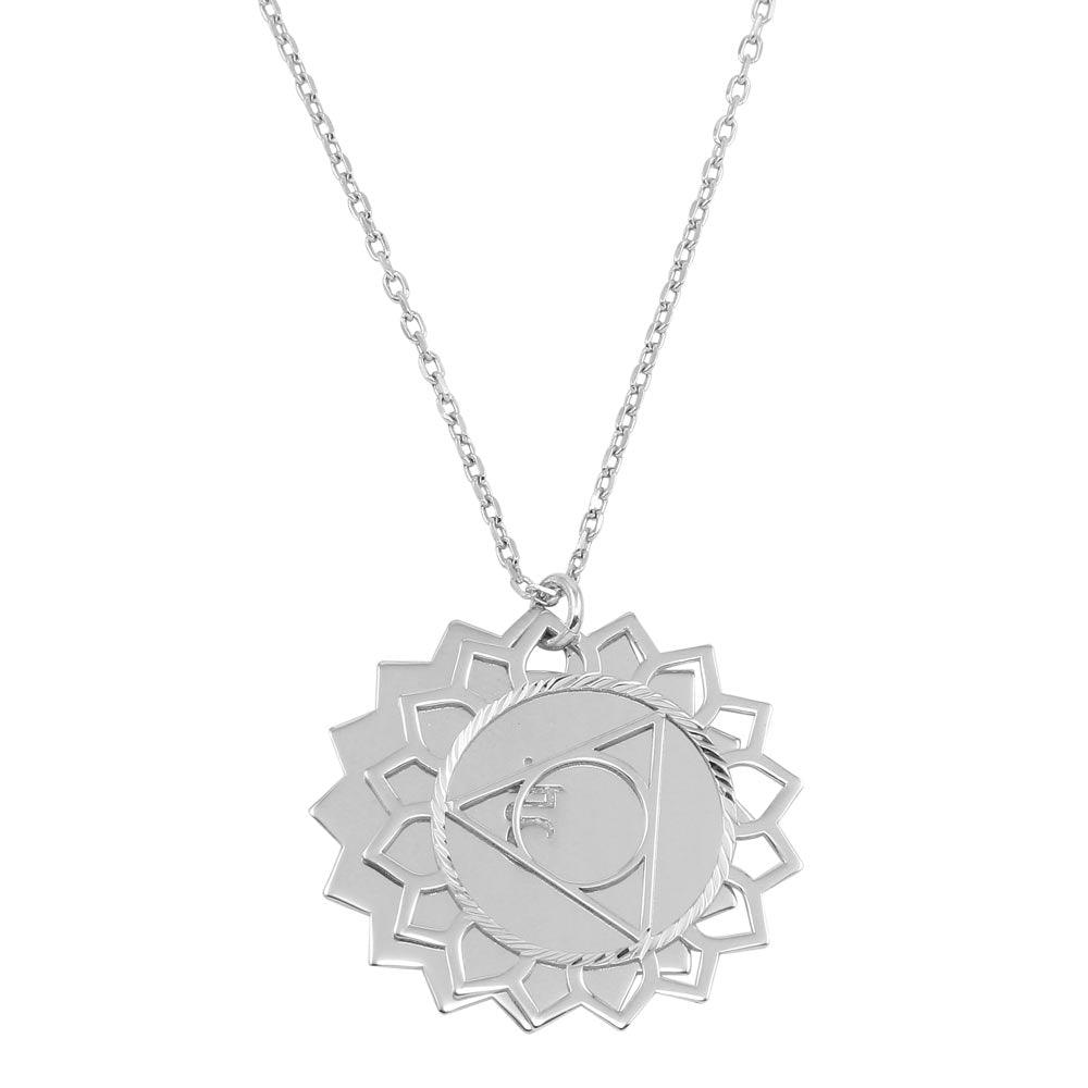 Rhodium Plated 925 Sterling Silver Manipura Chakra Symbol Sun Necklace