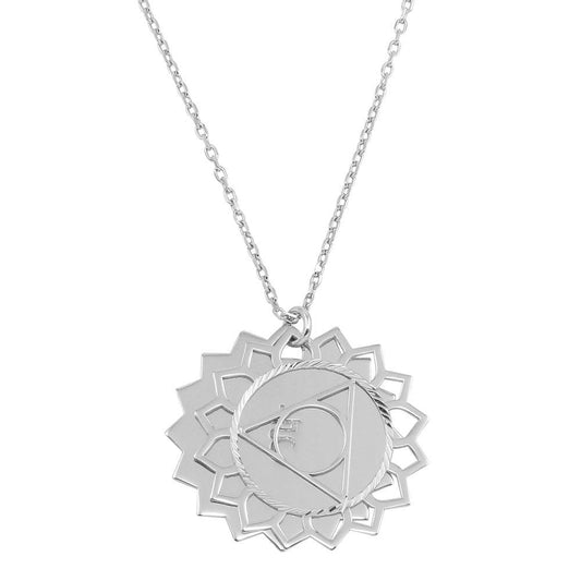 Rhodium Plated 925 Sterling Silver Manipura Chakra Symbol Sun Necklace