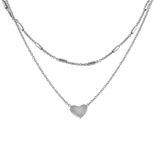 Rhodium Plated 925 Sterling Silver Heart Necklace Choker 14" + 1" Adjustable