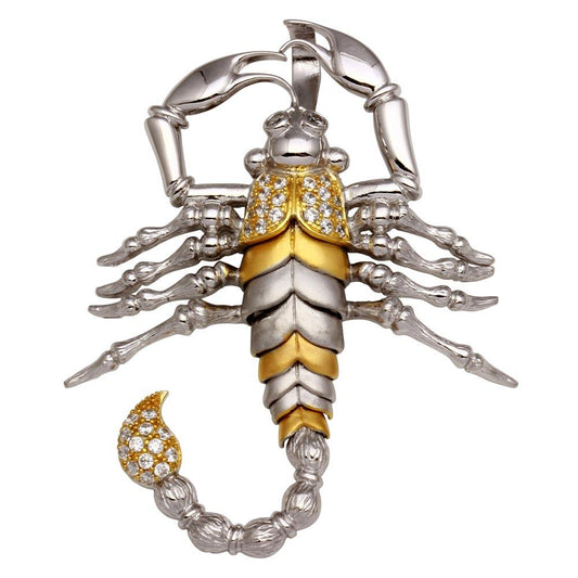 Gold-Tone 925 Sterling Silver Scorpion Pendant CZ Animal Large Hip Hop Charm