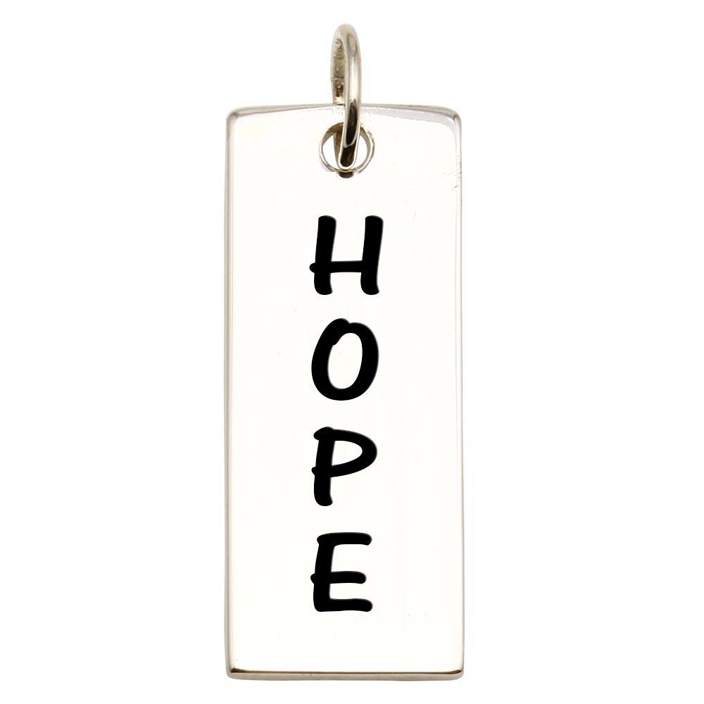 High Polished 925 Sterling Silver Engravable Bar Hope Long Script Pendant Charm