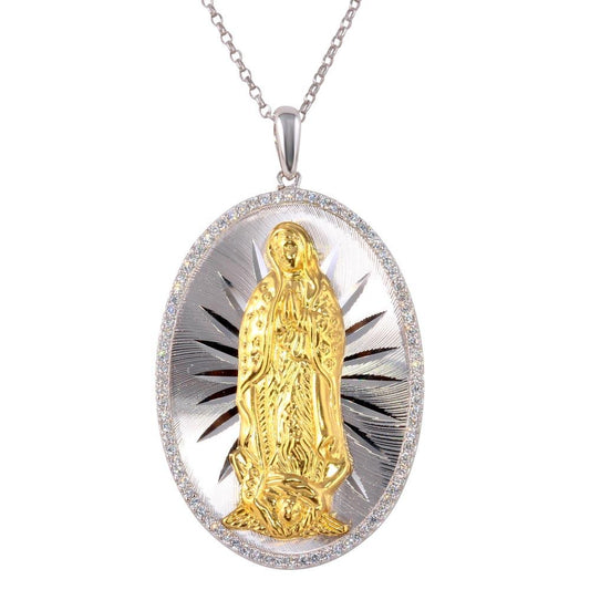 925 Sterling Silver Gold-Tone Virgin Mary Medallion Necklace 16" + 2" extension