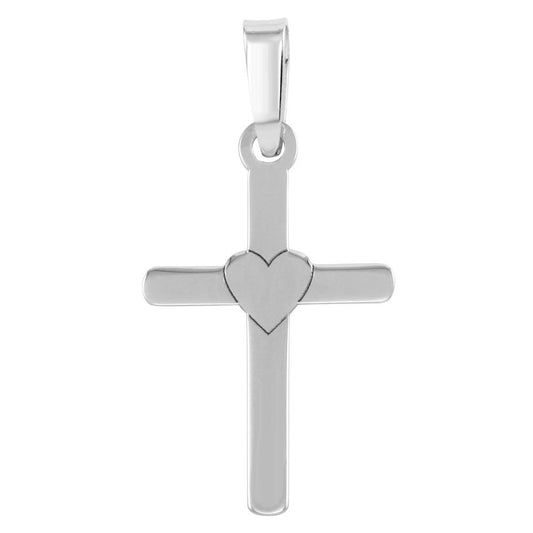Rhodium Plated 925 Sterling Silver Cross Heart Christian Love Promise Pendant