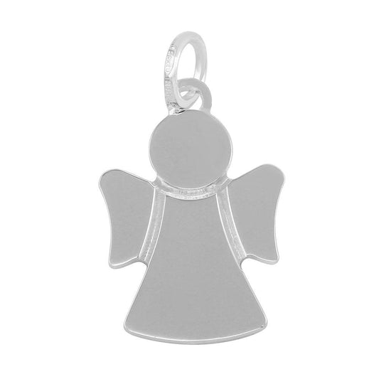 Rhodium Plated 925 Sterling Silver Engravable Angel Flat Christian Song Pendant