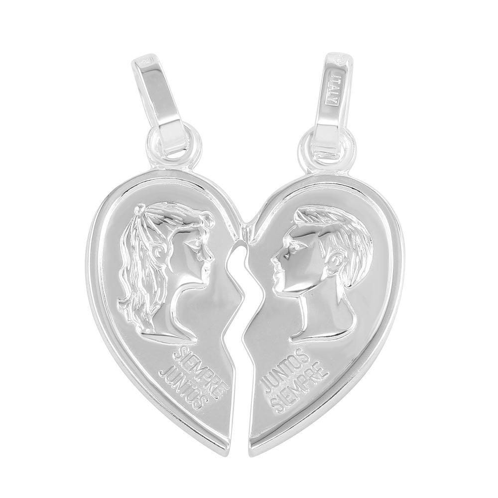 High Polished 925 Sterling Silver Broken Heart Friendship Juntos Siempre Pendant