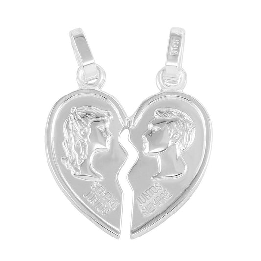 High Polished 925 Sterling Silver Broken Heart Friendship Juntos Siempre Pendant
