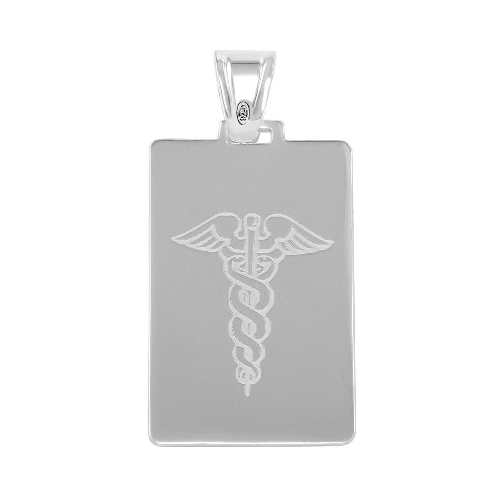 High Polished 925 Sterling Silver Rectangle Engraved Medical Sign Pendant Charm