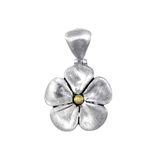 Sterling Silver Matte Finish Clover Leaf Pendant Small Plumeria Flower Charm