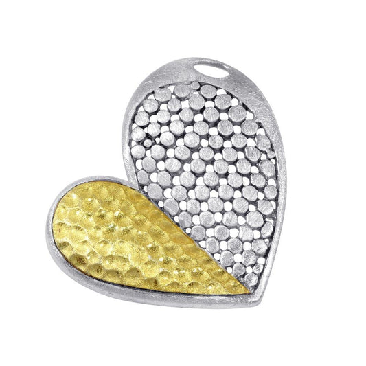 Two-Tone 925 Sterling Silver Matte Finish Geometric Pattern Design Heart Pendant