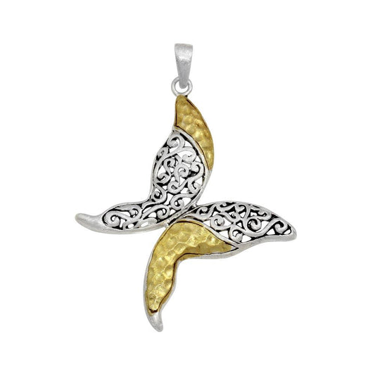 Two-Tone 925 Sterling Silver Matte Finish Gold-Plated Filigree Butterfly Pendant
