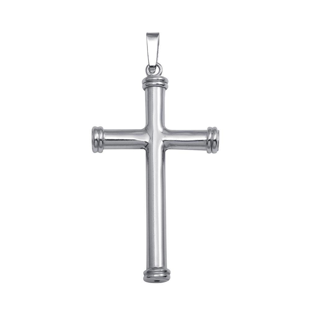 Rhodium Plated 925 Sterling Silver Large Cross Rod Christian Tube Charm Pendant
