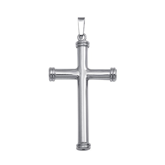 Rhodium Plated 925 Sterling Silver Large Cross Rod Christian Tube Charm Pendant