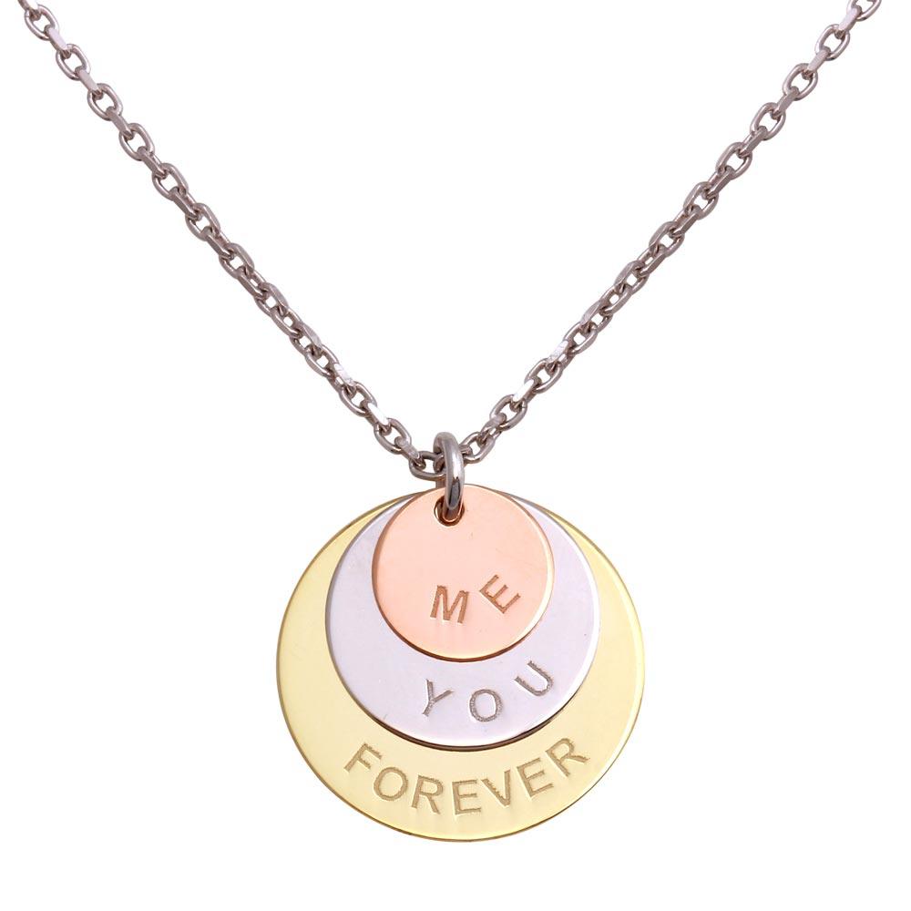 Rhodium Plated 925 Sterling Silver Engraved Me You Forever Disc Pendant Necklace