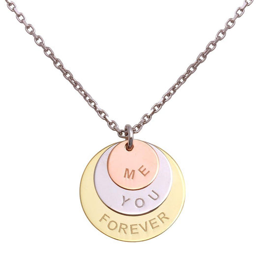 Rhodium Plated 925 Sterling Silver Engraved Me You Forever Disc Pendant Necklace