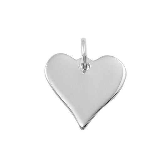 Rhodium Plated 925 Sterling Silver Medium Flat Heart Valentine Promise Charm