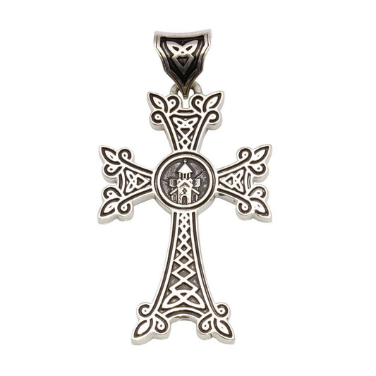 925 Sterling Silver Back to Back Oxidized Armenian Cross Pendant Christian Charm