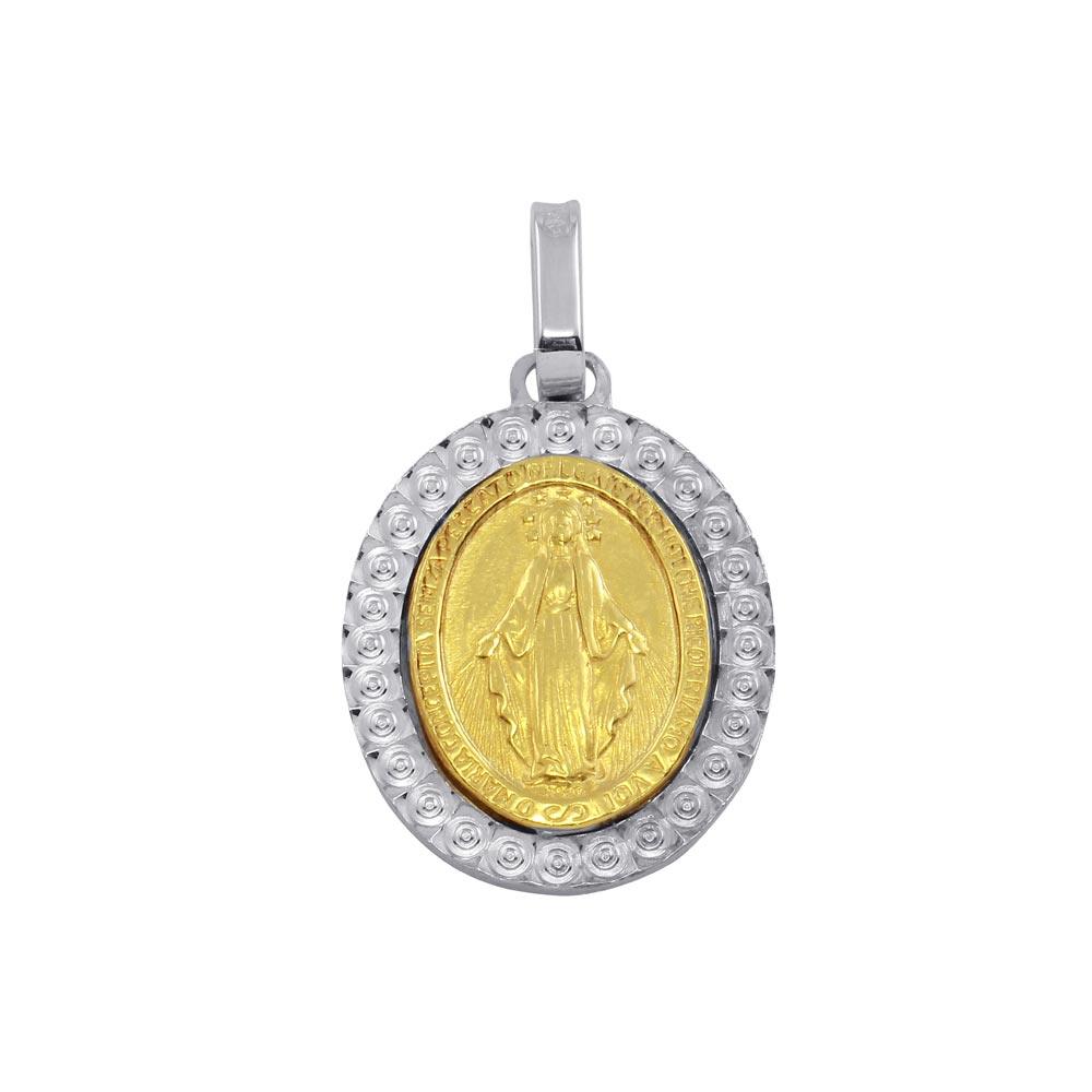 Two-Tone 925 Sterling Silver Virgin Mary Medallion Pendant Catholic Charm