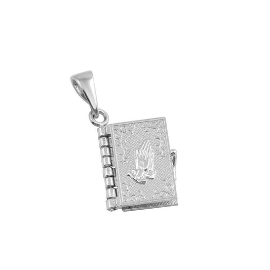 Rhodium Plated 925 Sterling Silver Bible Charm Locket Christian Praying Pendant