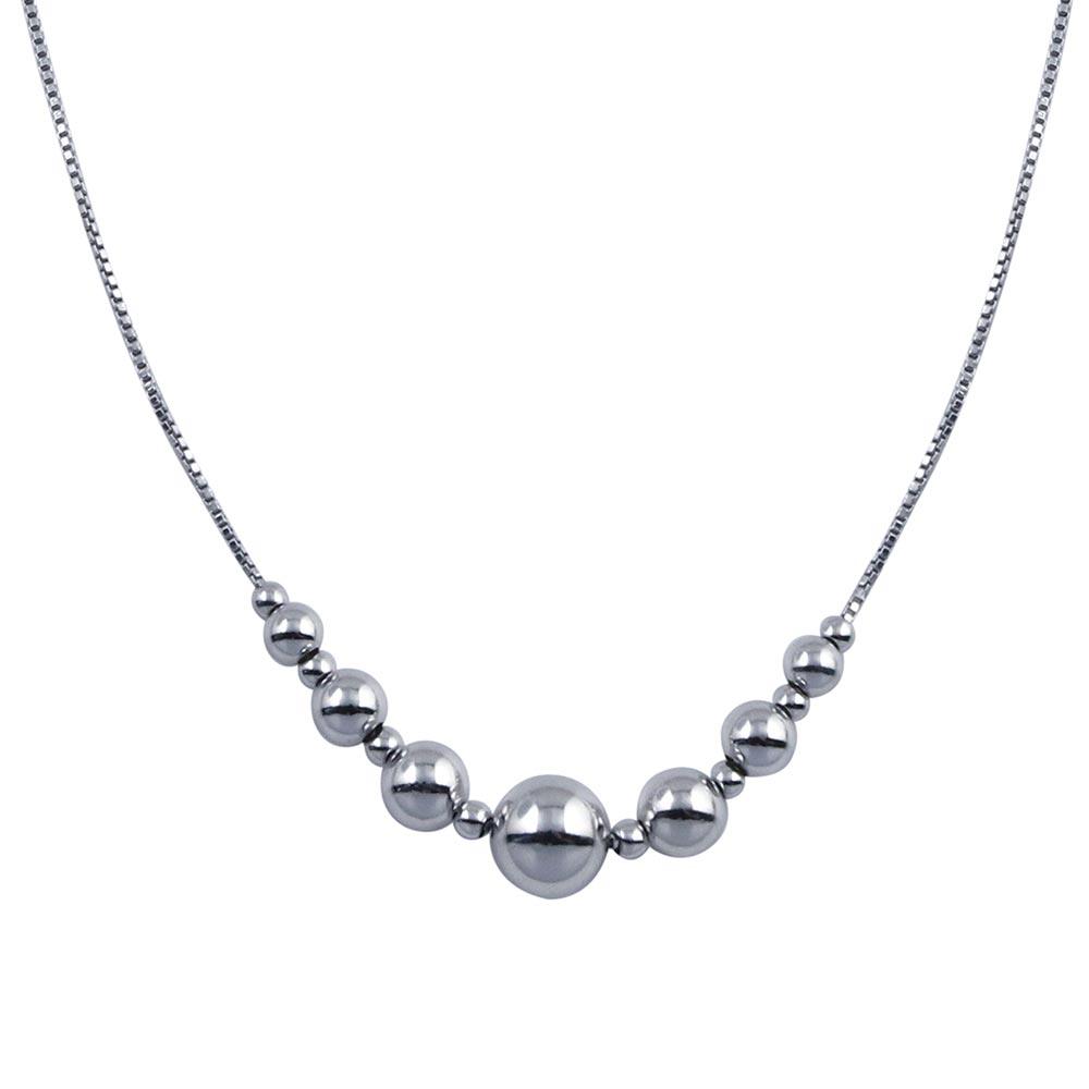 Rhodium Plated 925 Sterling Silver 15 Graduated Beads Box Chain Necklace
