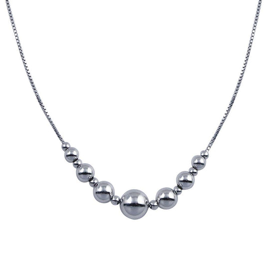 Rhodium Plated 925 Sterling Silver 15 Graduated Beads Box Chain Necklace