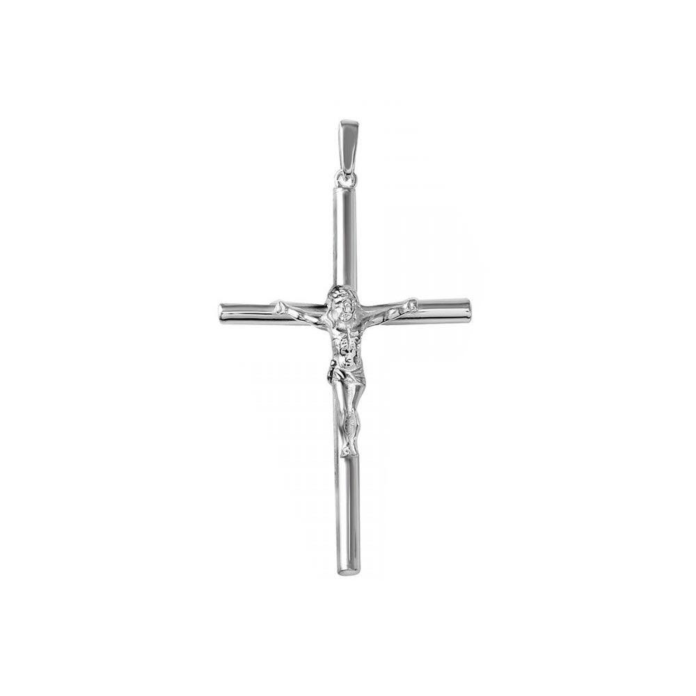 High Polished 925 Sterling Silver Cylinder Tube Cross Christian Crucifix Pendant