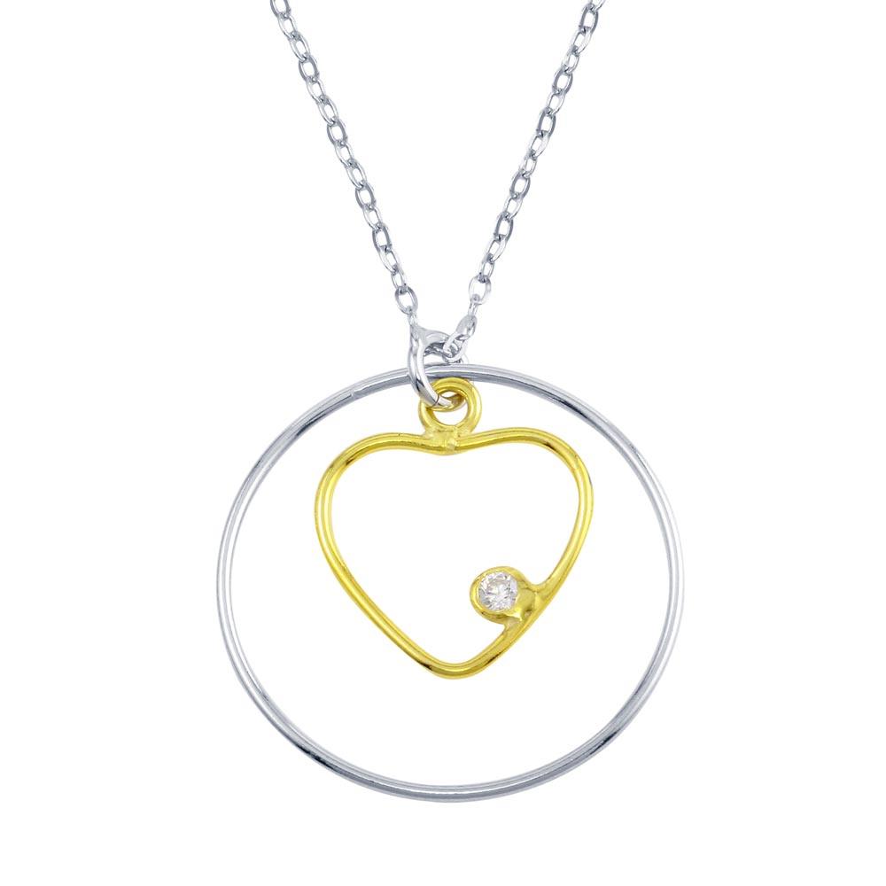 Two-Tone 925 Sterling Silver Gold Plated Open Heart Circle Friendship Necklace