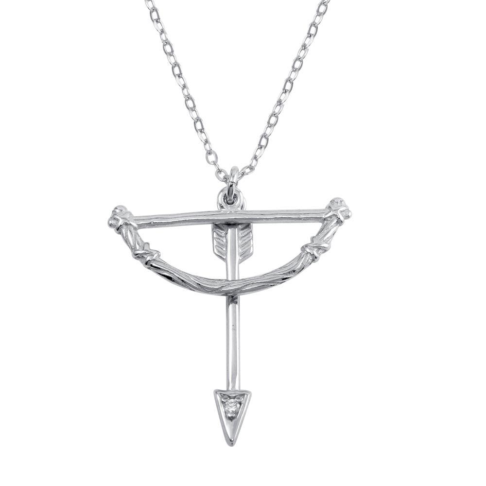 Rhodium Plated 925 Sterling Silver Bow and Arrow Charm Archery Sport Necklace