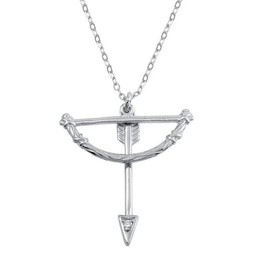 Rhodium Plated 925 Sterling Silver Bow and Arrow Charm Archery Sport Necklace