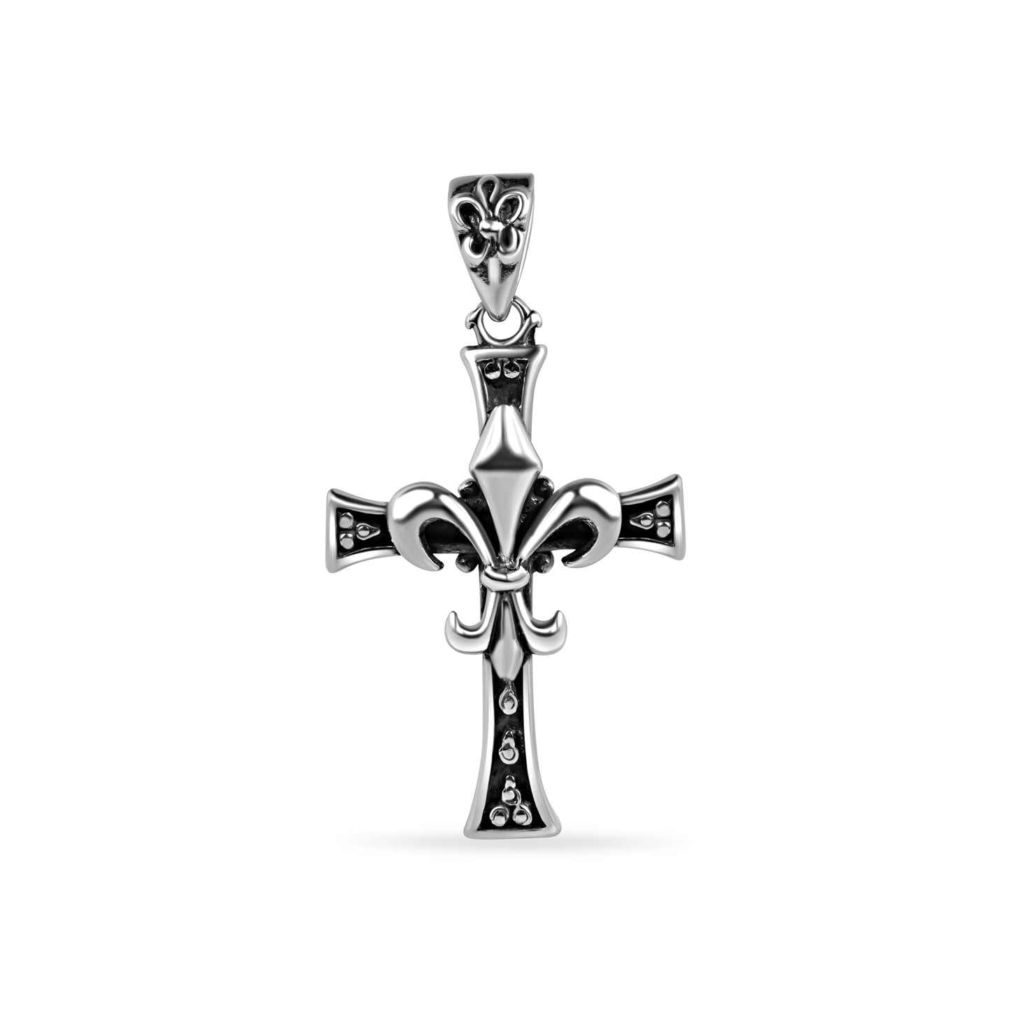 Oxidized 925 Sterling Silver Fleur De Lis Cross Christian Jesus Flower Pendant